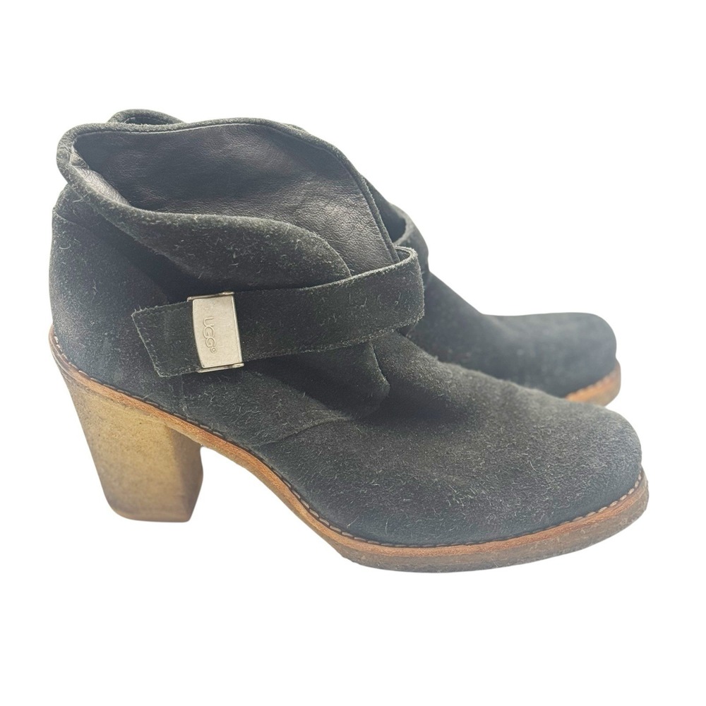 UGG Brienne Black Suede Ankle Boots Womens 10 Chunky Heel Gum Sole Booties Shoes